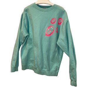 jonny lennon was turquoise pink print crew neck sweatshirt L